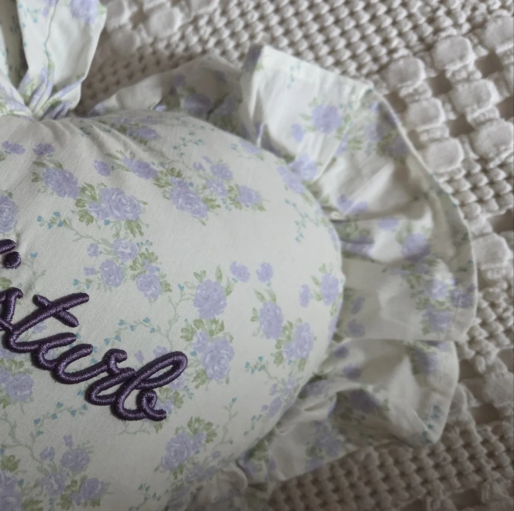 Stylehouse Do Not Disturb Purple Floral Embroidered Ruffled Heart Pillow